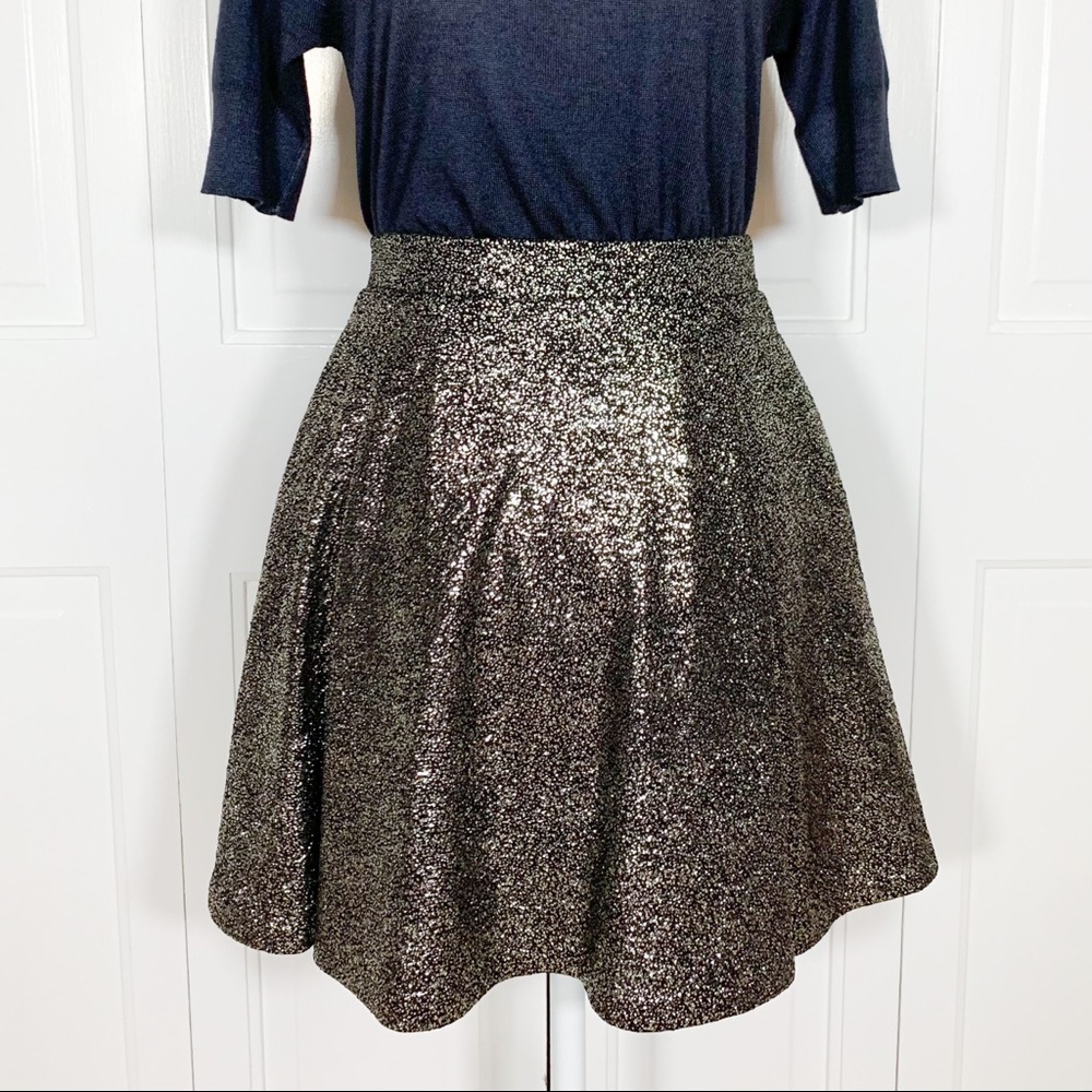 NWT Bloomingdales Aqua Brand Small Black & Gold Holiday Flared Mini Skirt